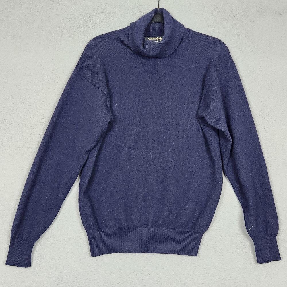 Country Shop Cashmeres Sweater Womens Medium Blue 100% Cashmere Turtleneck Knit